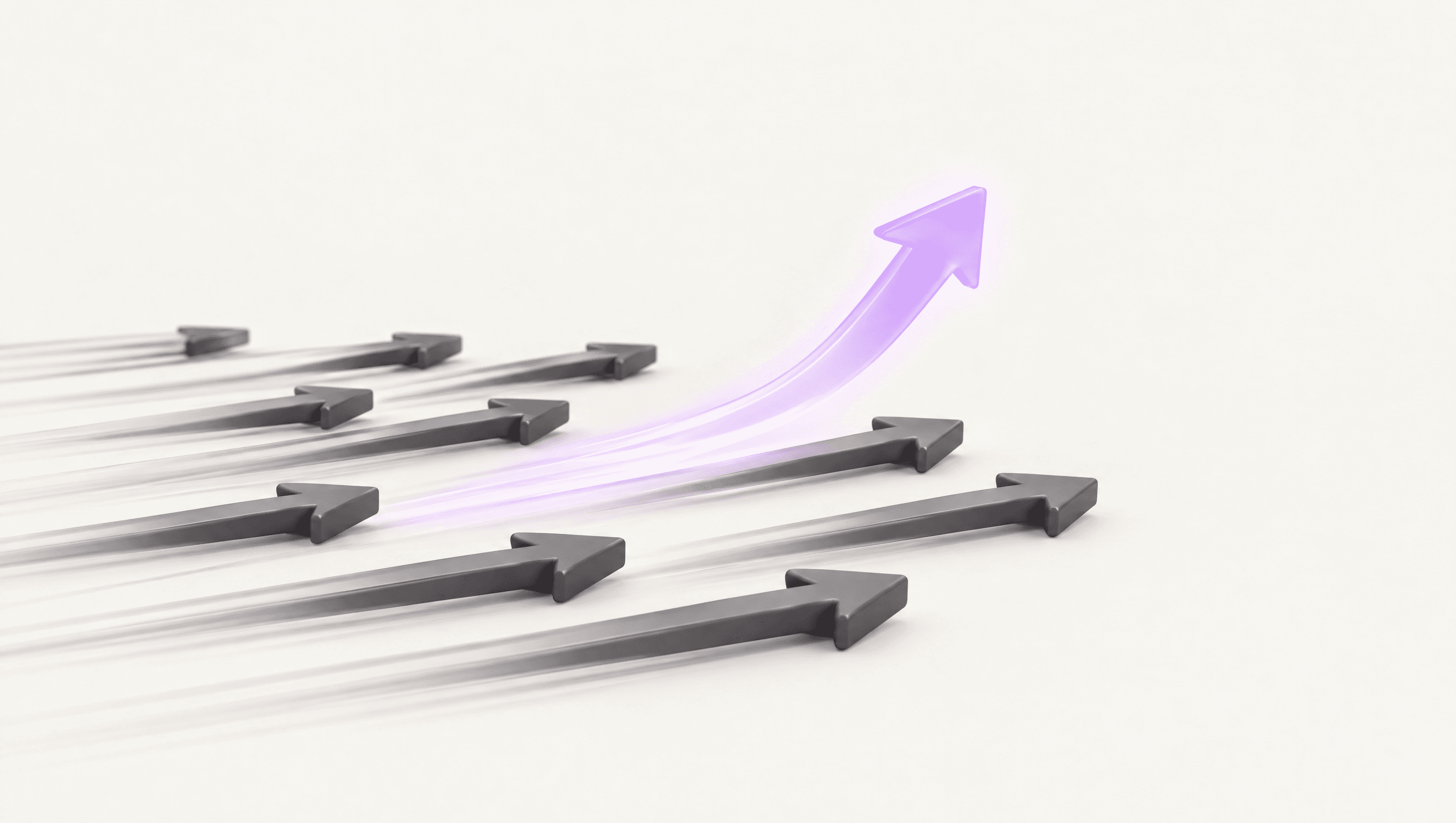 Graphite arrows racing forward while one violet arrow climbs upward